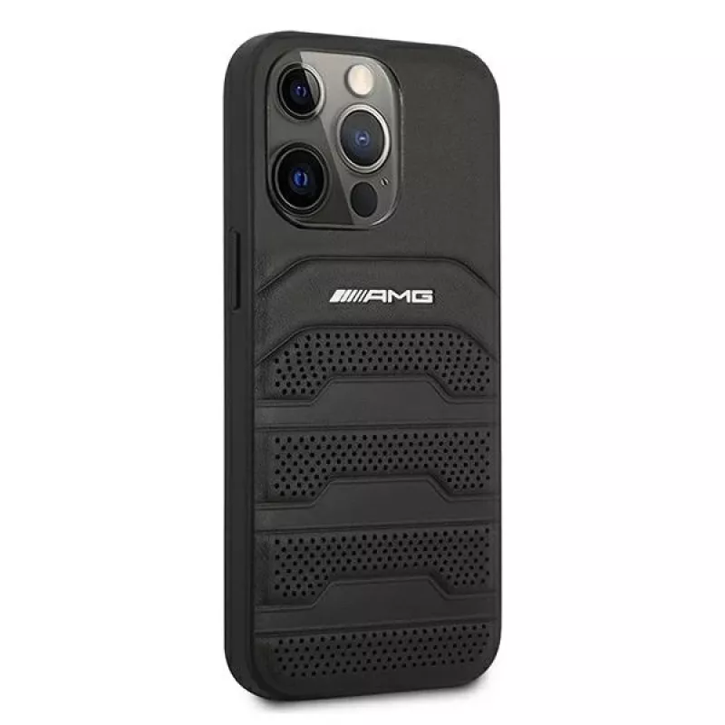 AMG AMHCP13LGSEBK iPhone 13 Pro / 13 6.1 čierne pevné puzdro koža Debossed Lines