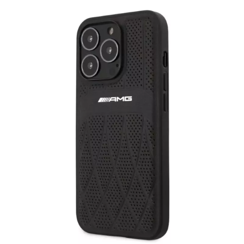 AMG AMHCP13LOSDBK pevné puzdro pre iPhone 13 Pro koža Curved Lines čierne