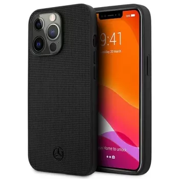 Mercedes-Benz MEHCP13LMBLBK iPhone 13 Pro /13 6,1 palca čierne pevné puzdro koža Meshed Metal Logo