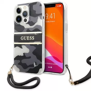 Guess GUHCP13XKCABBK pevné puzdro pre iPhone 13 Pro Max Camo Strap Collection čierne