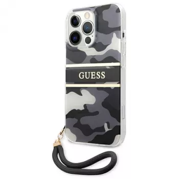 Guess GUHCP13XKCABBK pevné puzdro pre iPhone 13 Pro Max Camo Strap Collection čierne