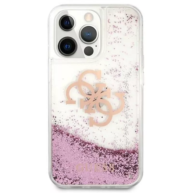 Guess GUHCP13XLG4GPI pevné puzdro pre Apple iPhone 13 Pro Max 6,7 palca ružové Liquid Glitter 4G Big