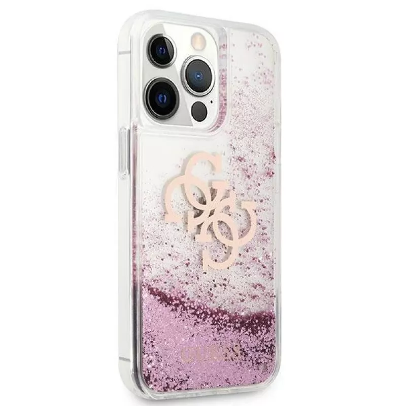 Guess GUHCP13XLG4GPI pevné puzdro pre Apple iPhone 13 Pro Max 6,7 palca ružové Liquid Glitter 4G Big