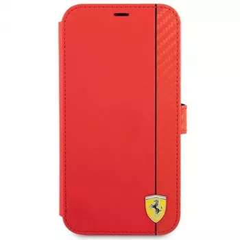 Ferrari FESAXFLBKP13SRE On Track Carbon Stripe puzdro s klopou pre iPhone 13 mini, červené