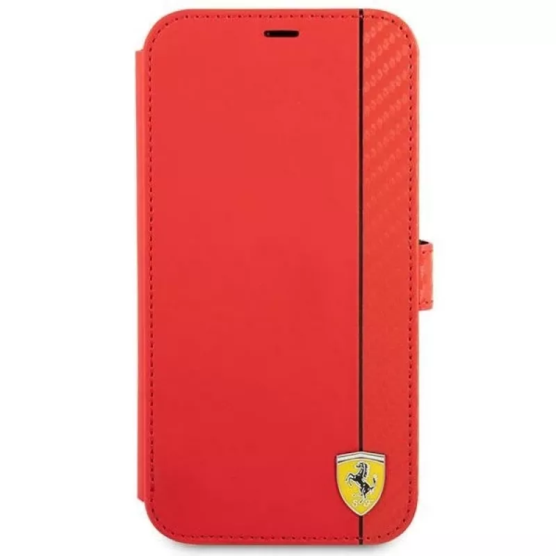 Ferrari FESAXFLBKP13SRE On Track Carbon Stripe puzdro s klopou pre iPhone 13 mini, červené