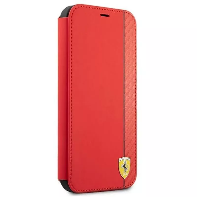 Ferrari FESAXFLBKP13SRE On Track Carbon Stripe puzdro s klopou pre iPhone 13 mini, červené