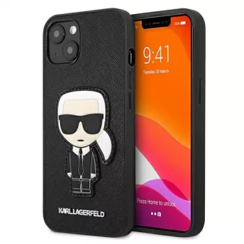 Karl Lagerfeld KLHCP13SOKPK iPhone 13 Mini 5,4 palca čierne pevné puzdro Saffiano Ikonik Karl Patch