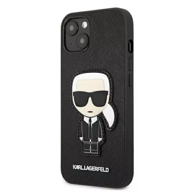 Karl Lagerfeld KLHCP13SOKPK iPhone 13 Mini 5,4 palca čierne pevné puzdro Saffiano Ikonik Karl Patch