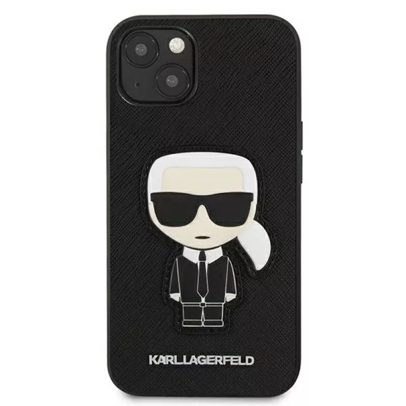 Karl Lagerfeld KLHCP13SOKPK iPhone 13 Mini 5,4 palca čierne pevné puzdro Saffiano Ikonik Karl Patch