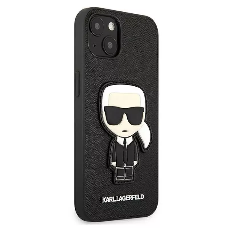 Karl Lagerfeld KLHCP13SOKPK iPhone 13 Mini 5,4 palca čierne pevné puzdro Saffiano Ikonik Karl Patch