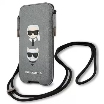 Karl Lagerfeld Ikonik Saffiano pevné puzdro pre Apple iPhone 12 / 12 Pro 6,1 palca sivé