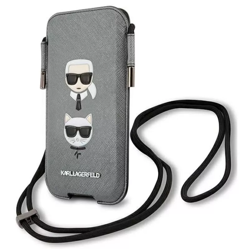 Karl Lagerfeld Ikonik Saffiano pevné puzdro pre Apple iPhone 12 / 12 Pro 6,1 palca sivé