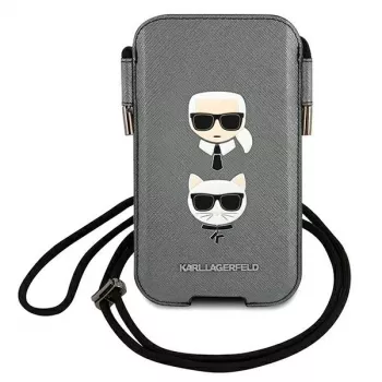 Karl Lagerfeld Ikonik pevné puzdro pre Apple iPhone 12 Pro Max, sivá Saffiano PU, dizajn Karl & Choupette Head