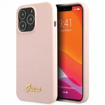 Guess Silicone Script Gold Logo pevné puzdro pre Apple iPhone 13 Pro Max 6,7 palca - svetloružové