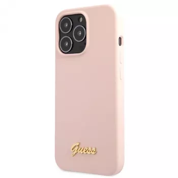 Guess Silicone Script Gold Logo pevné puzdro pre Apple iPhone 13 Pro Max 6,7 palca - svetloružové