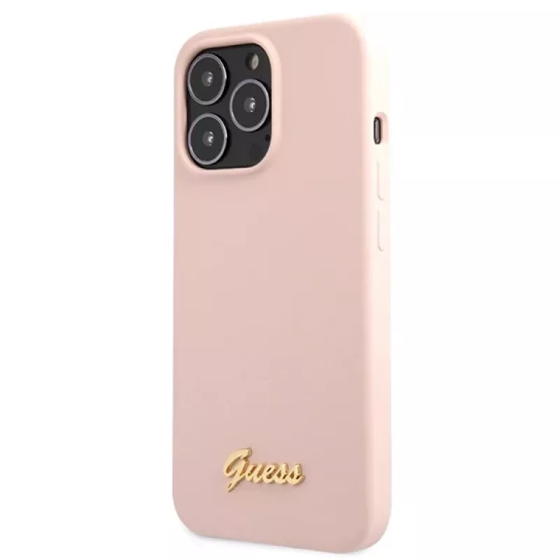 Guess Silicone Script Gold Logo pevné puzdro pre Apple iPhone 13 Pro Max 6,7 palca - svetloružové