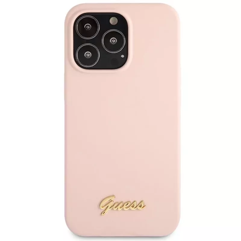 Guess Silicone Script Gold Logo pevné puzdro pre Apple iPhone 13 Pro Max 6,7 palca - svetloružové