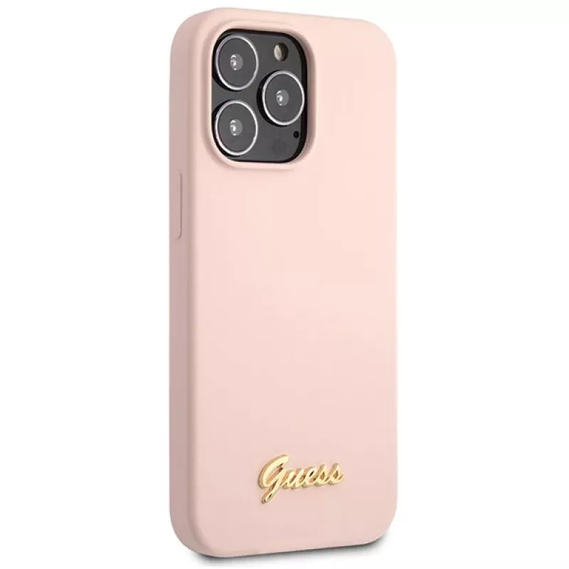 Guess Silicone Script Gold Logo pevné puzdro pre Apple iPhone 13 Pro Max 6,7 palca - svetloružové