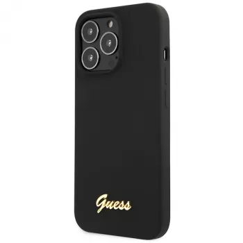 Guess GUHCP13XLSLMGBK iPhone 13 Pro Max 6,7 palca čierne silikónové puzdro so zlatým Script logom