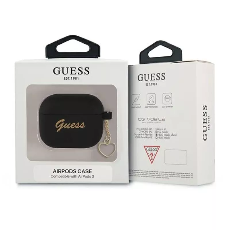 Guess GUA3LSCHSK AirPods 3 silikónové puzdro čierne Charm Heart Collection