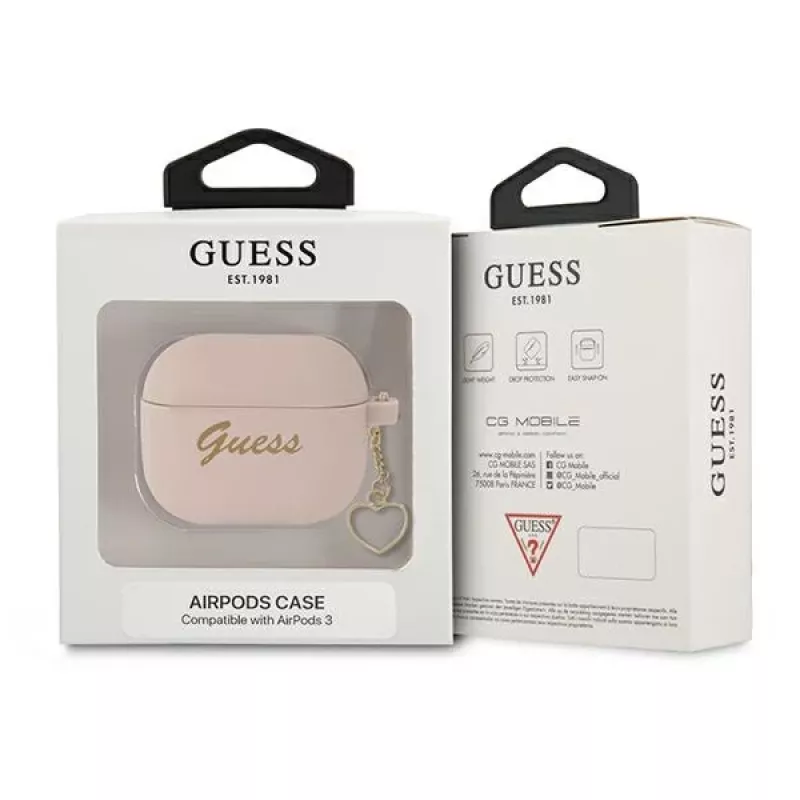 Guess GUA3LSCHSP Charm Heart Collection silikónové puzdro pre Apple AirPods 3. generácie - ružové