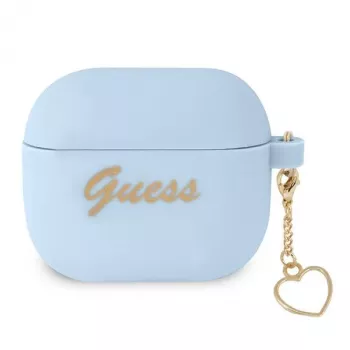 Guess GUA3LSCHSB silikónové puzdro Charm Heart Collection pre AirPods 3, modrá