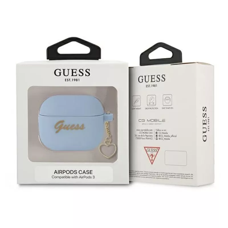Guess GUA3LSCHSB Charm Heart Collection silikónové puzdro pre AirPods 3, modré