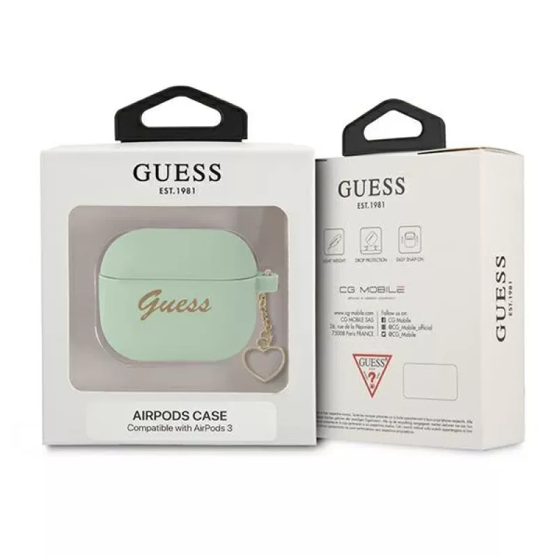 Guess GUA3LSCHSN puzdro na AirPods 3 zelené silikón Charm Heart Collection