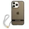Guess GUHCP13LHTSGSK priesvitné pevné puzdro s pútkom na ruku pre Apple iPhone 13 Pro / iPhone 13, čierne