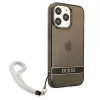 Guess GUHCP13LHTSGSK priesvitné pevné puzdro s pútkom na ruku pre Apple iPhone 13 Pro / iPhone 13, čierne