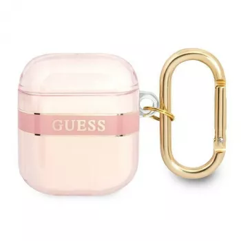 Guess GUA2HHTSP Strap Collection ochranné puzdro pre Apple AirPods 1/2 - ružové