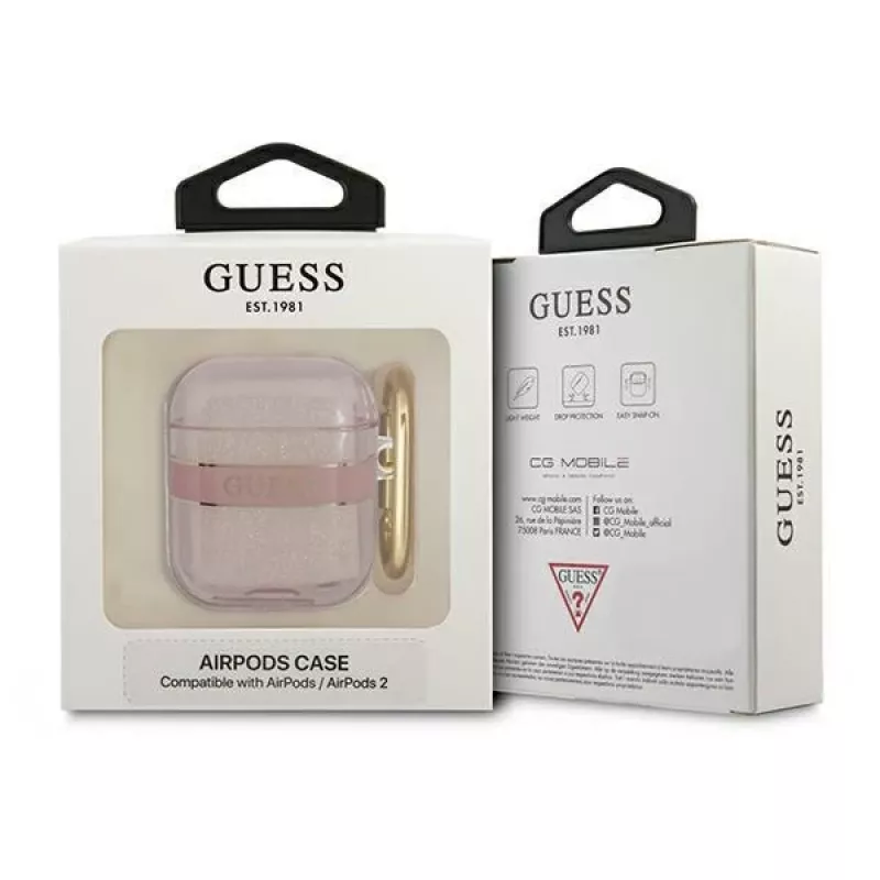 Guess GUA2HHTSP Strap Collection ochranné puzdro pre Apple AirPods 1/2 - ružové