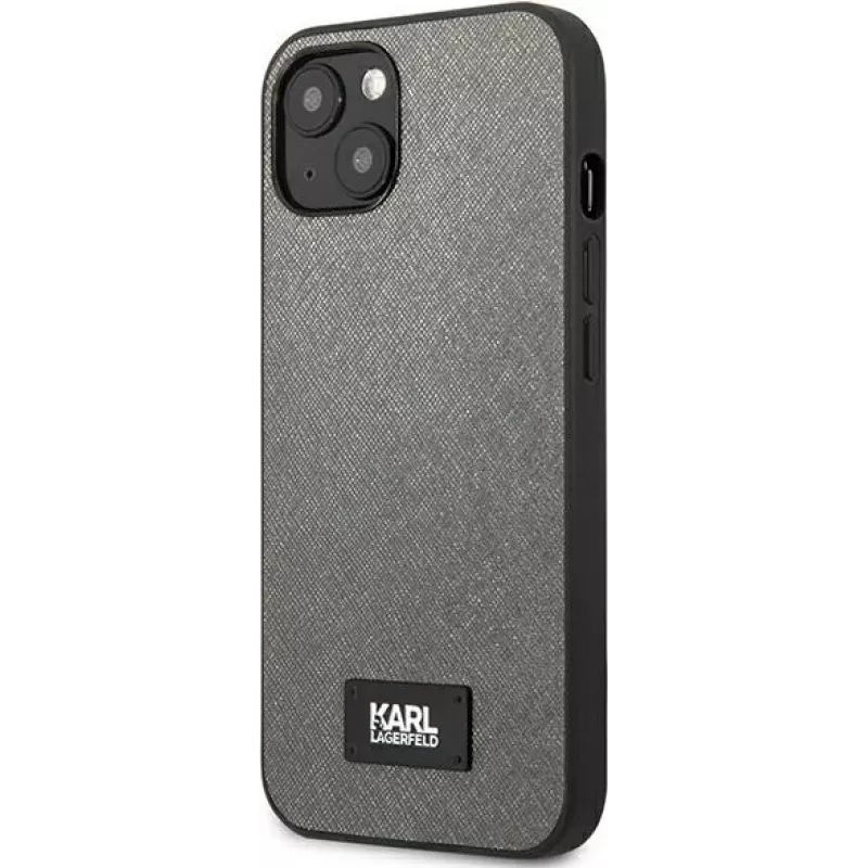 Karl Lagerfeld KLHCP13MSFMP2DG Saffiano pevné puzdro s plaketou pre iPhone 13/14/15 6,1