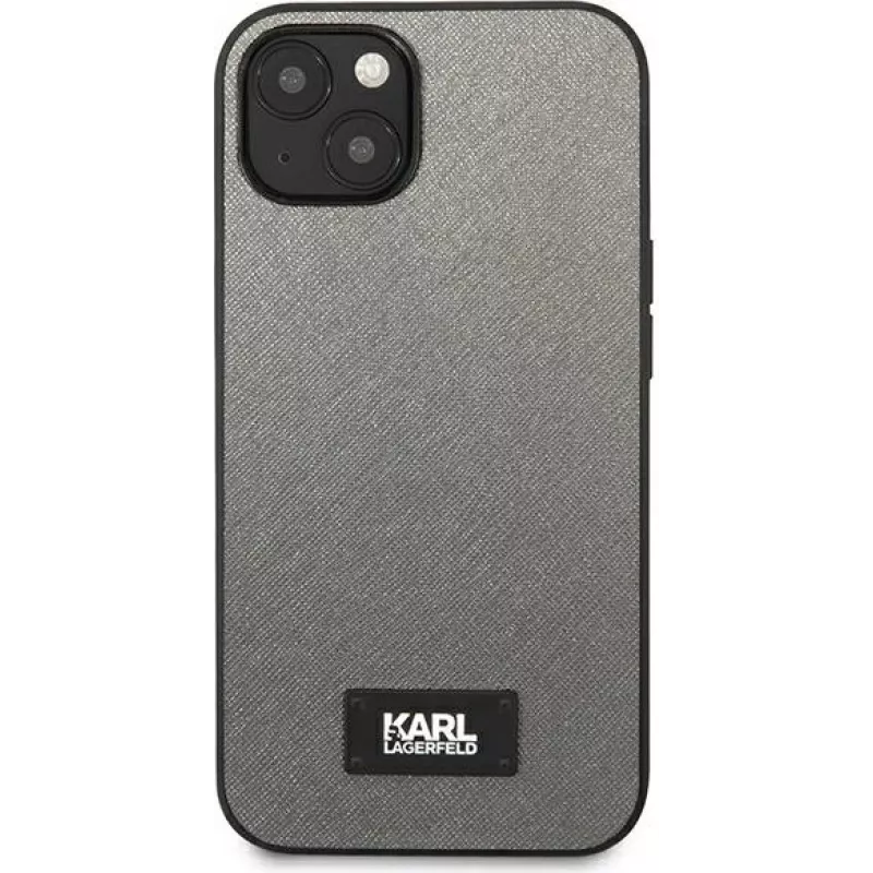 Karl Lagerfeld KLHCP13MSFMP2DG Saffiano pevné puzdro s plaketou pre iPhone 13/14/15 6,1