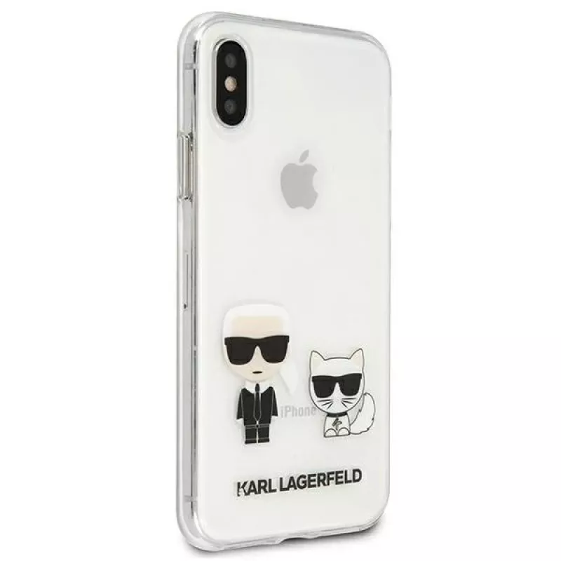 Karl Lagerfeld KLHCI65CKTR pevné puzdro pre Apple iPhone Xs Max, transparentné, dizajn Karl & Choupette