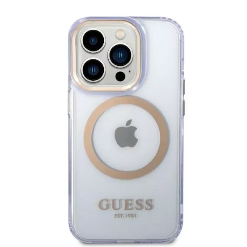 Guess Gold Outline Translucent pevné puzdro pre Apple iPhone 14 Pro 6,1