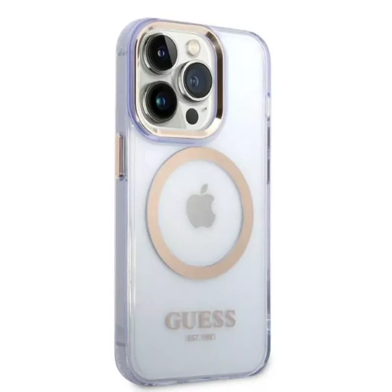Guess Gold Outline Translucent pevné puzdro pre Apple iPhone 14 Pro 6,1
