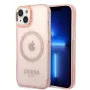 Guess Gold Outline Translucent MagSafe pevné puzdro pre iPhone 13/14/15 6,1