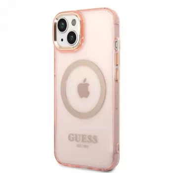 Guess Gold Outline Translucent MagSafe pevné puzdro pre iPhone 13/14/15 6,1