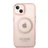 Guess Gold Outline Translucent MagSafe pevné puzdro pre iPhone 13/14/15 6,1