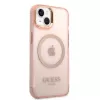 Guess Gold Outline Translucent MagSafe pevné puzdro pre iPhone 13/14/15 6,1