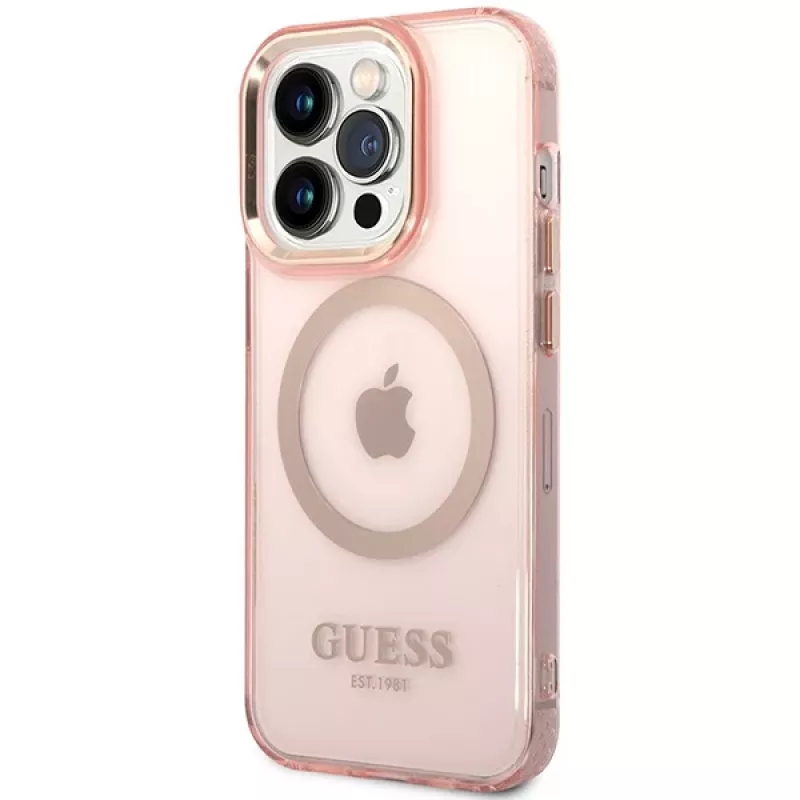 Guess Gold Outline Translucent MagSafe puzdro pre iPhone 14 Pro Max 6,7