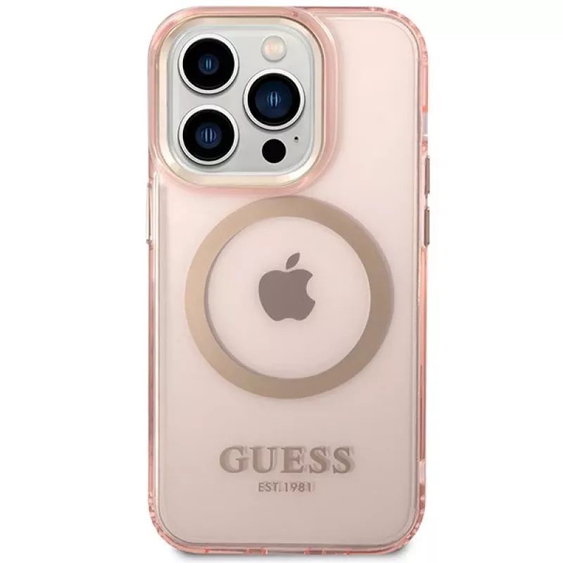 Guess Gold Outline Translucent MagSafe puzdro pre iPhone 14 Pro Max 6,7