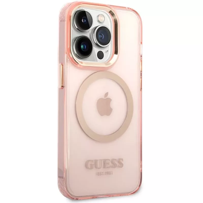Guess Gold Outline Translucent MagSafe puzdro pre iPhone 14 Pro Max 6,7