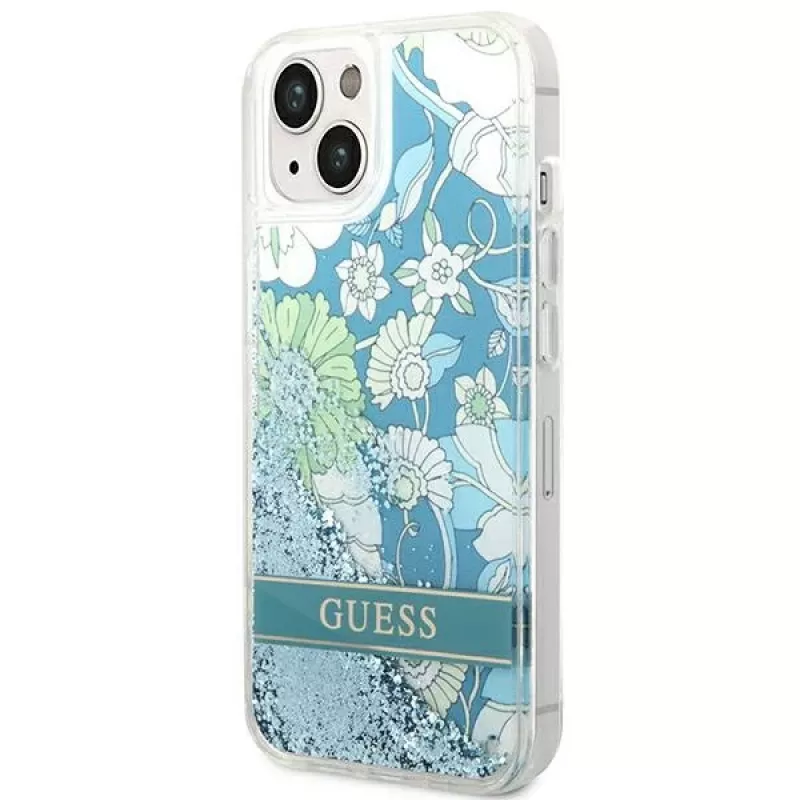 Guess GUHCP14SLFLSN Flower Liquid Glitter pevné puzdro pre Apple iPhone 13 / 14 / 15 6,1
