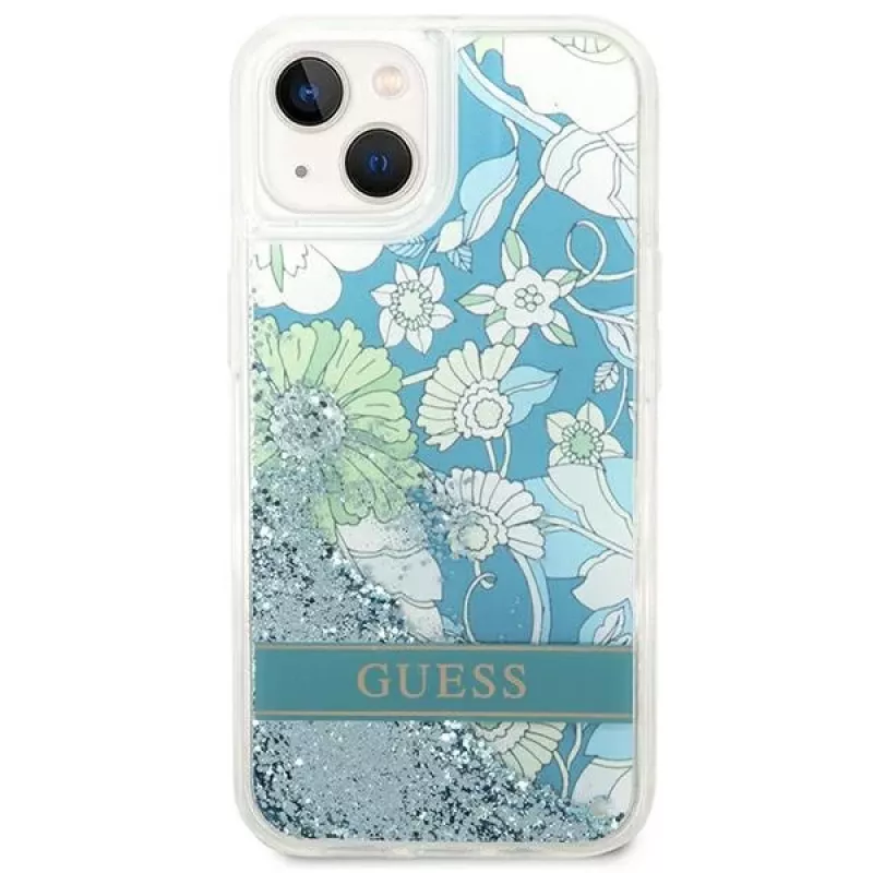 Guess GUHCP14SLFLSN Flower Liquid Glitter pevné puzdro pre Apple iPhone 13 / 14 / 15 6,1