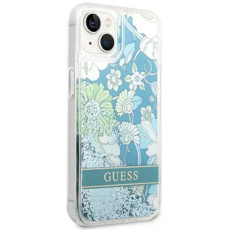 Guess GUHCP14SLFLSN Flower Liquid Glitter pevné puzdro pre Apple iPhone 13 / 14 / 15 6,1