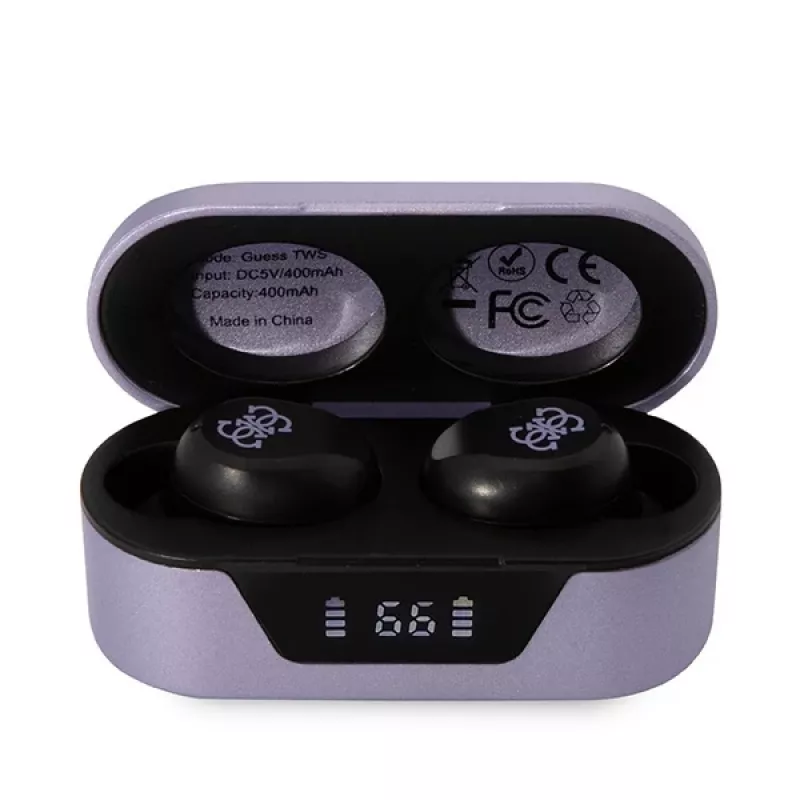 Guess GUTWST31EU True Wireless Stereo Bluetooth 5.3 slúchadlá s nabíjacím puzdrom - fialová