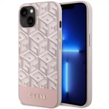 GUESS iPhone 13/14/15 ružové puzdro GCube Stripes MagSafe