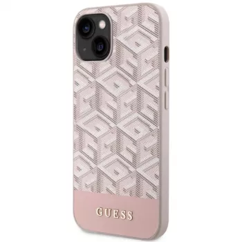 GUESS iPhone 13/14/15 ružové puzdro GCube Stripes MagSafe